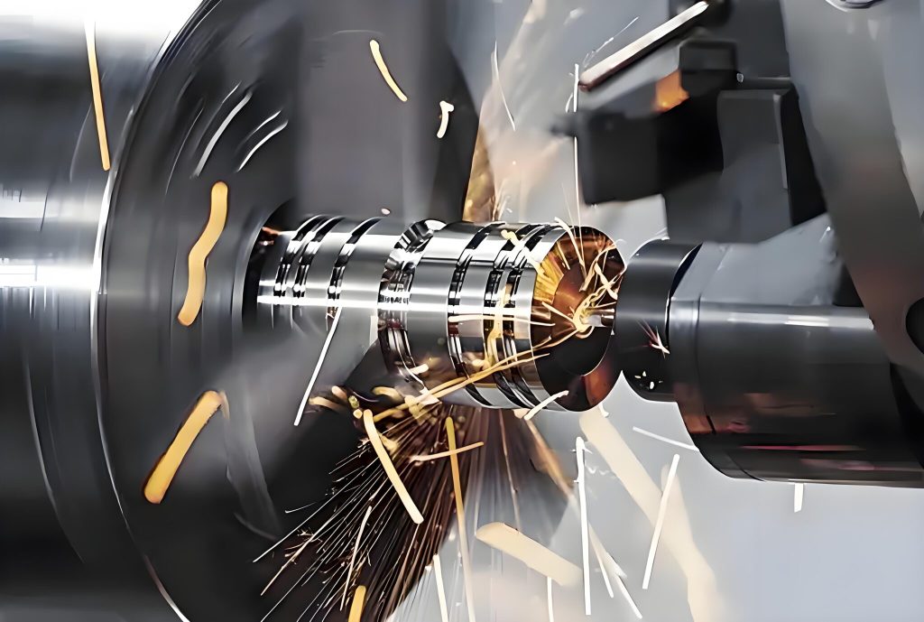 Particolare di una lavorazione meccanica al tornio cnc